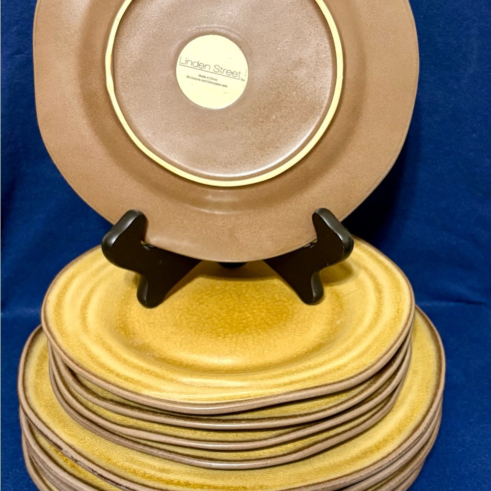 Linden Street Studio Stoneware Plates in Yellow and Brown